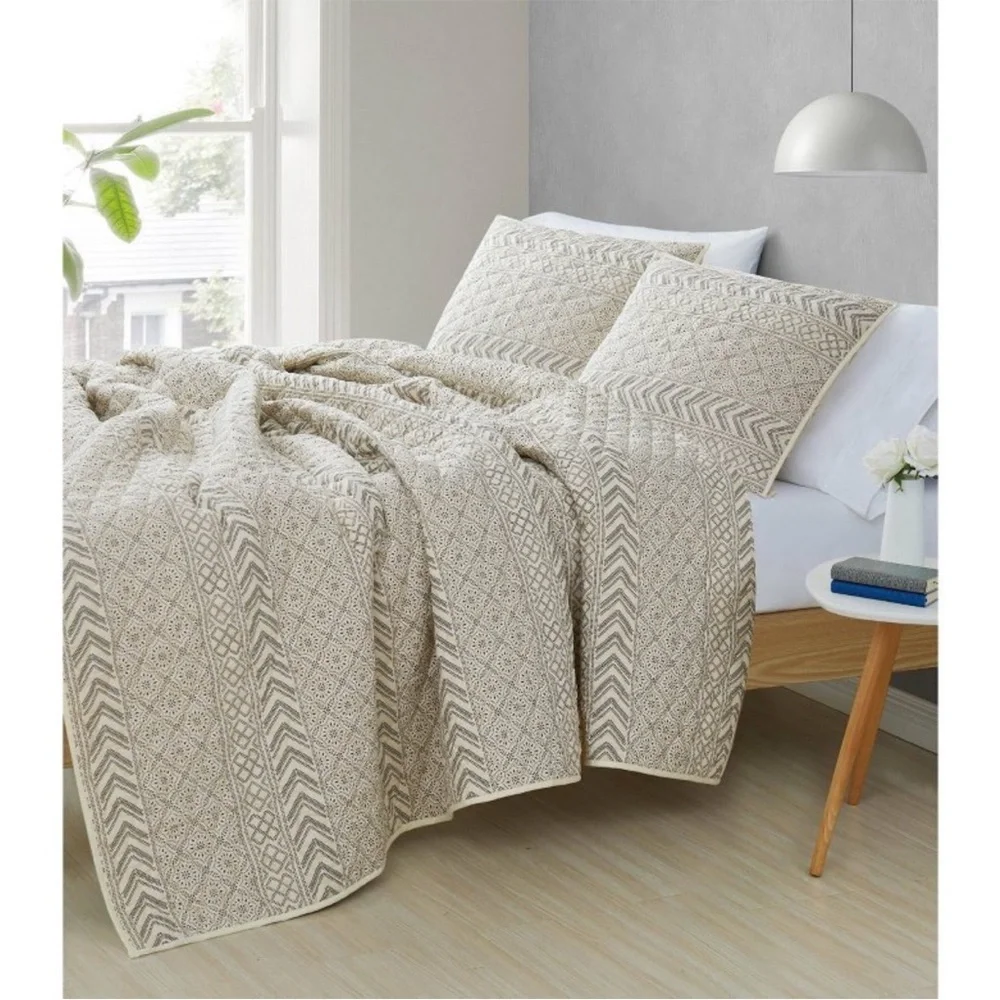 BROOKLYN LOOM NWT 2pc chase quilt set -cream/black -twin XL